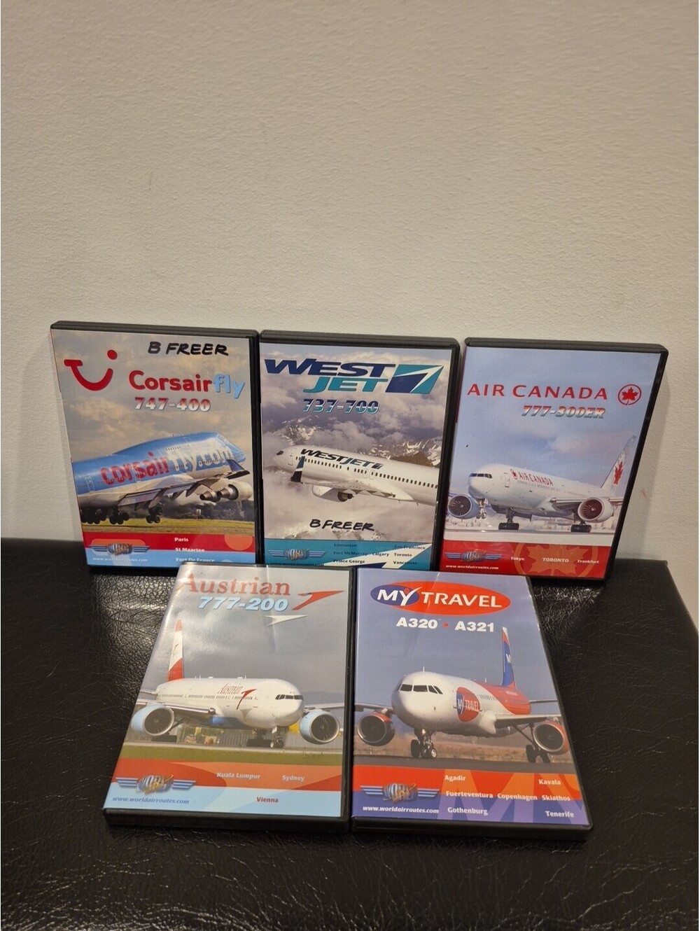 (X5) World Air Routes DVDs Airplane Austrian Canada Mytravel Westjet Corsair Fly
